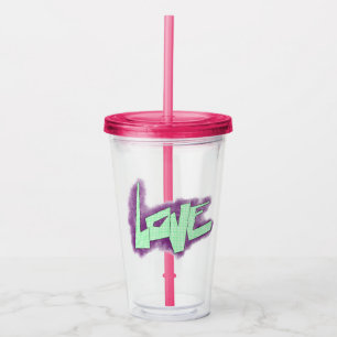 love graffiti purple green mint typography dots  acrylic tumbler