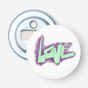 love graffiti purple green mint typography dots bottle opener