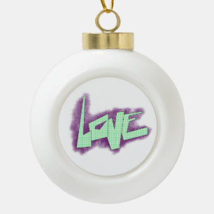 love graffiti purple green mint typography dots ceramic ball christmas ornament