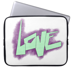 love graffiti purple green mint typography dots laptop sleeve