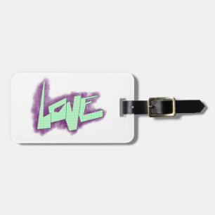love graffiti purple green mint typography dots luggage tag