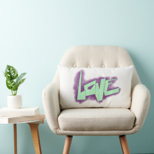 love graffiti purple green mint typography dots  lumbar cushion