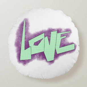 love graffiti purple green mint typography dots  round cushion