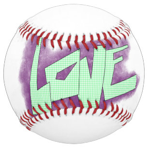 love graffiti purple green mint typography dots softball