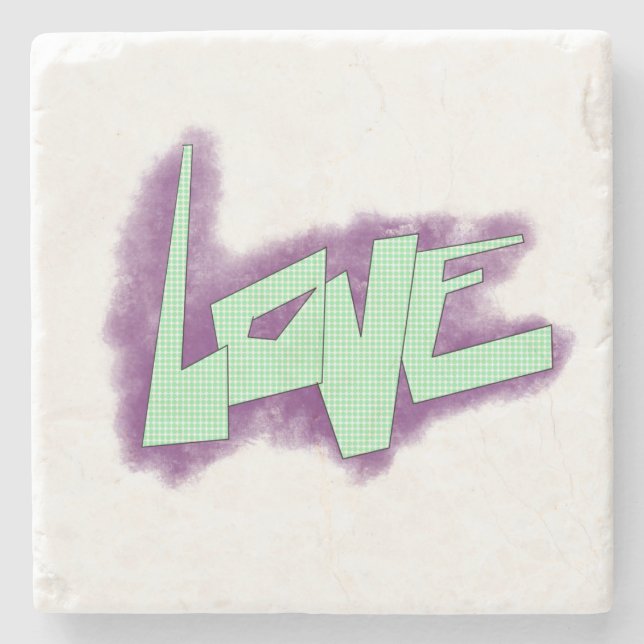 love graffiti purple green mint typography dots  stone coaster (Front)