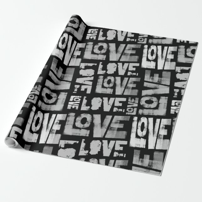 Love Graffiti Wrapping Paper - Black and White (Unrolled)