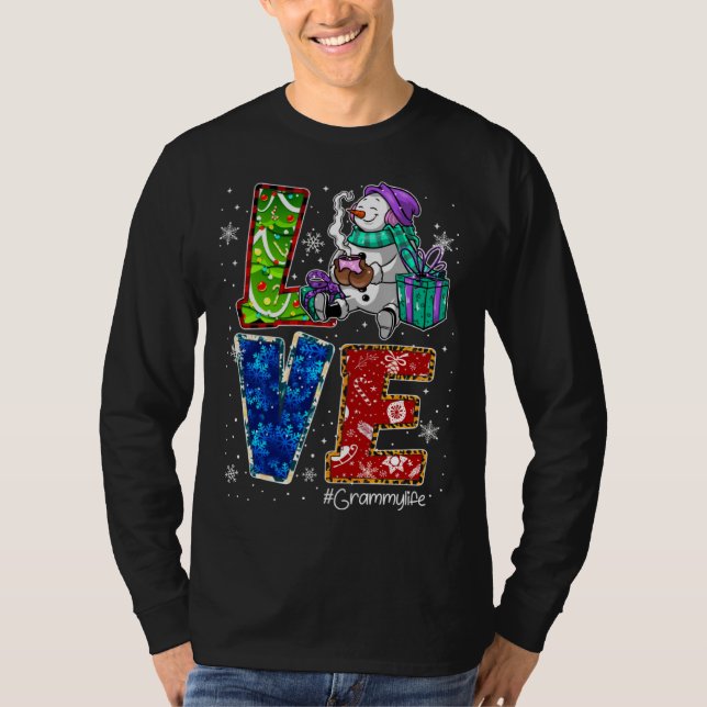 Love Grammy Life Snowman Leopard Thanksgiving gram T-Shirt (Front)