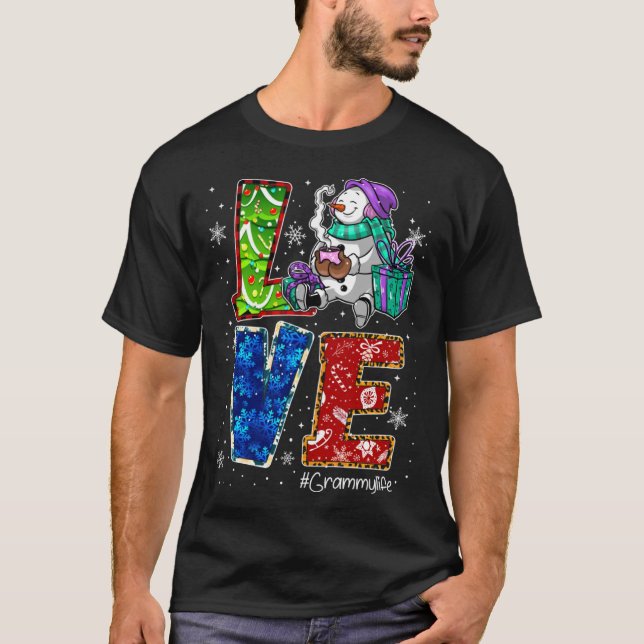 Love Grammy Life Snowman Leopard Thanksgiving gram T-Shirt (Front)