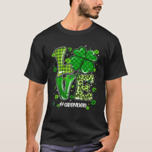 Love Grandad Green Plaid Leopard St Patrick's Day T-Shirt