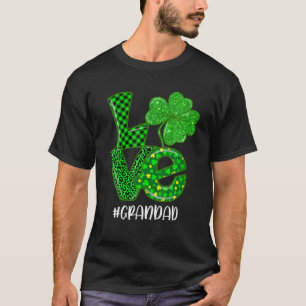 Love Grandad St Patrick's Day Green Plaid Leopard T-Shirt