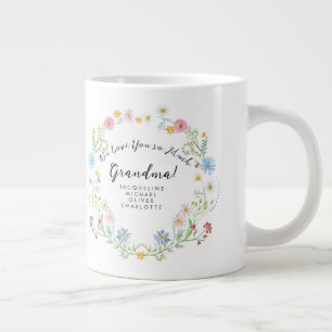 Love Grandma Floral Wildflower wreath w Names Large Coffee Mug