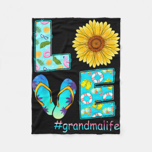 Love grandma life flip flops hippie sunflower fleece blanket