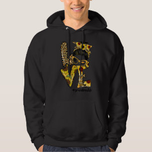 Love Grandma Life Messy Bun Sunflower Leopard Moth Hoodie