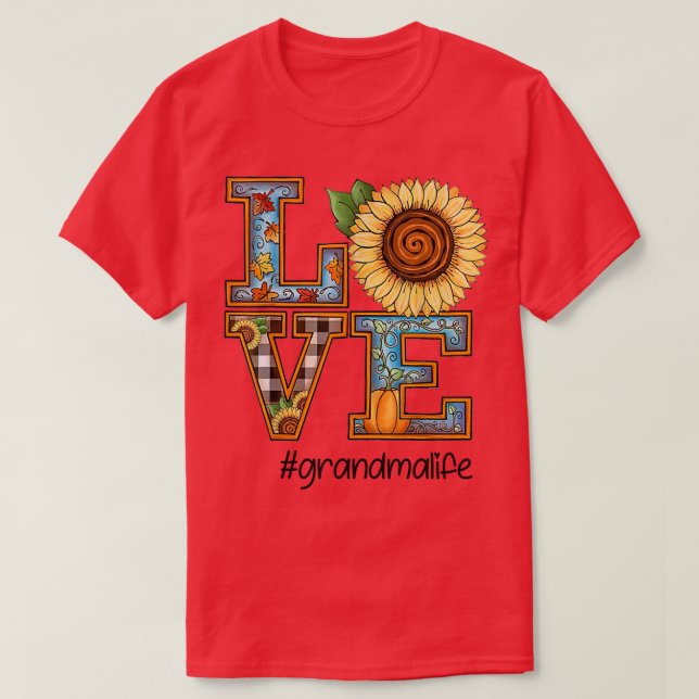 Love Grandma Life Sunflower Pumpkins Fall Autumn  T-Shirt (Design Front)