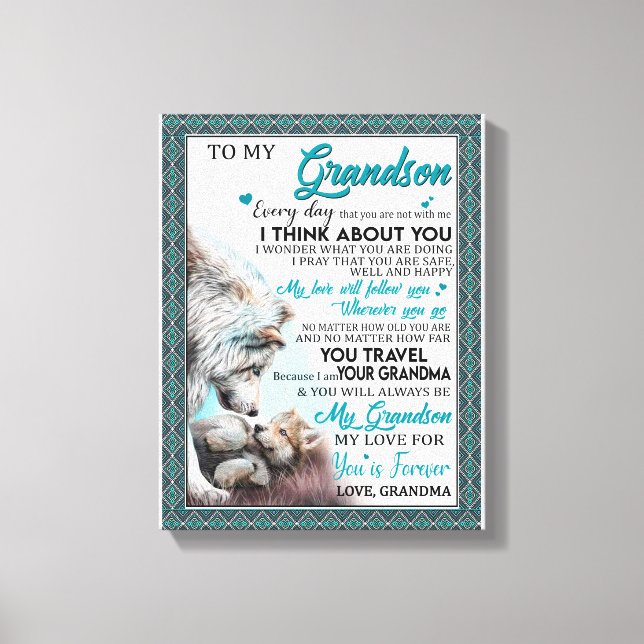 Love Grandson | Letter To My Grandson From Grandma Canvas Print (Front)