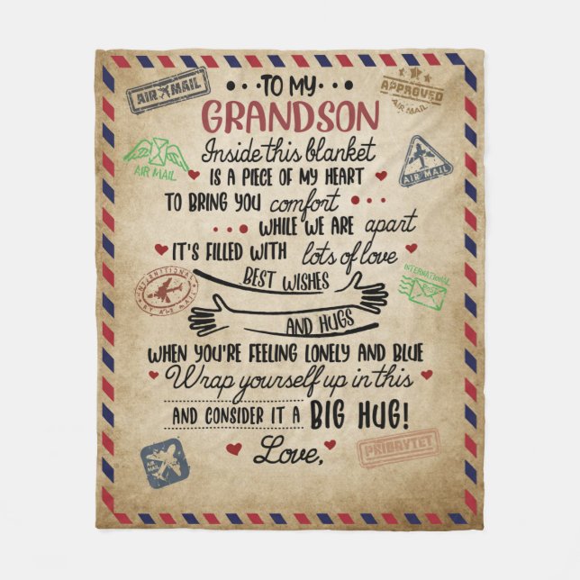 Love Grandson | Letter To My Grandson From Grandma Fleece Blanket (Front)