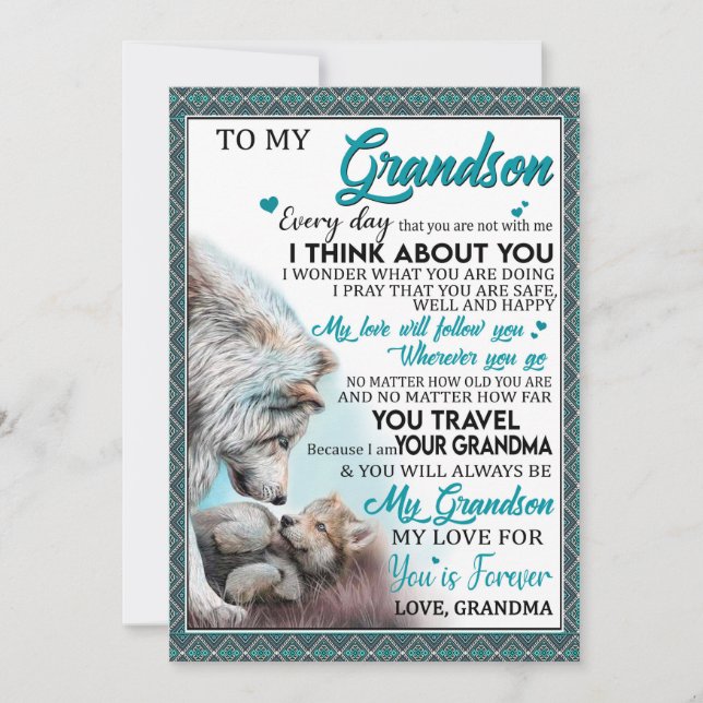Love Grandson | Letter To My Grandson From Grandma Holiday Card (Front)