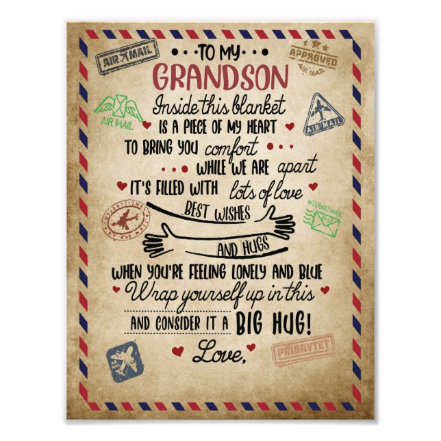 Love Grandson | Letter To My Grandson From Grandma Photo Print (Front)