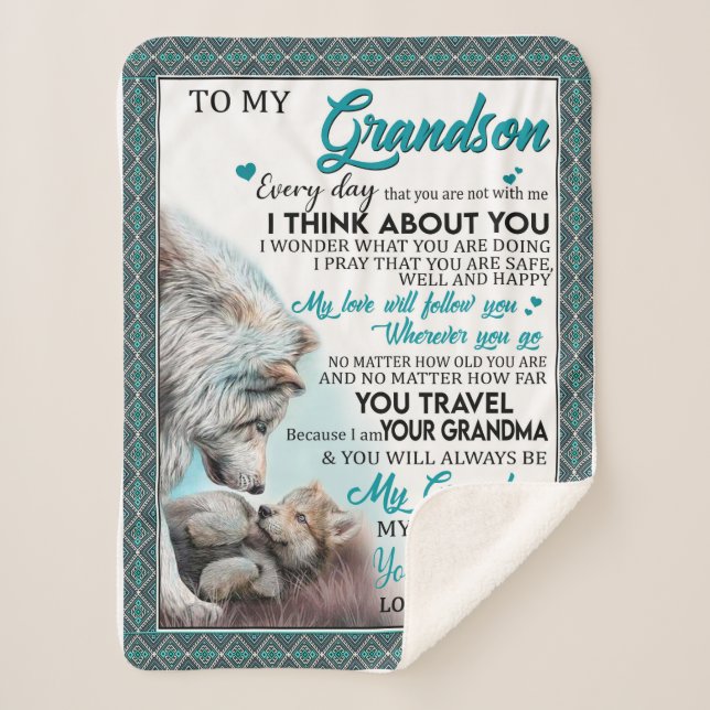 Love Grandson | Letter To My Grandson From Grandma Sherpa Blanket (Front)