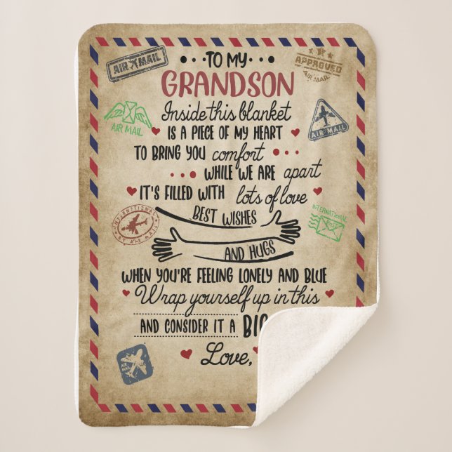 Love Grandson | Letter To My Grandson From Grandma Sherpa Blanket (Front)