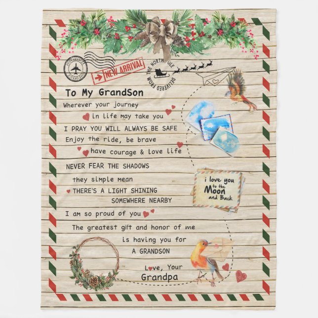 Love Grandson|Letter To My Grandson I Proud Of You Fleece Blanket (Front)