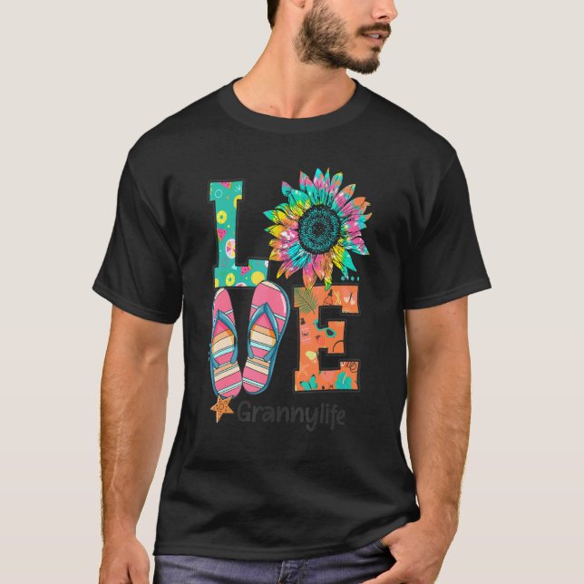 Love Granny Life Flip Flops Hippie Sunflower Summe T-Shirt (Front)