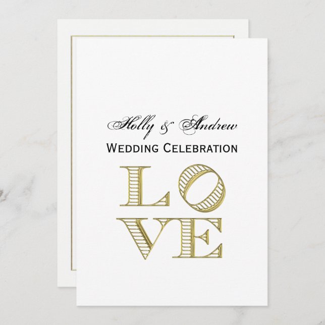LOVE Graphic Text - Faux Gold Invitation (Front/Back)