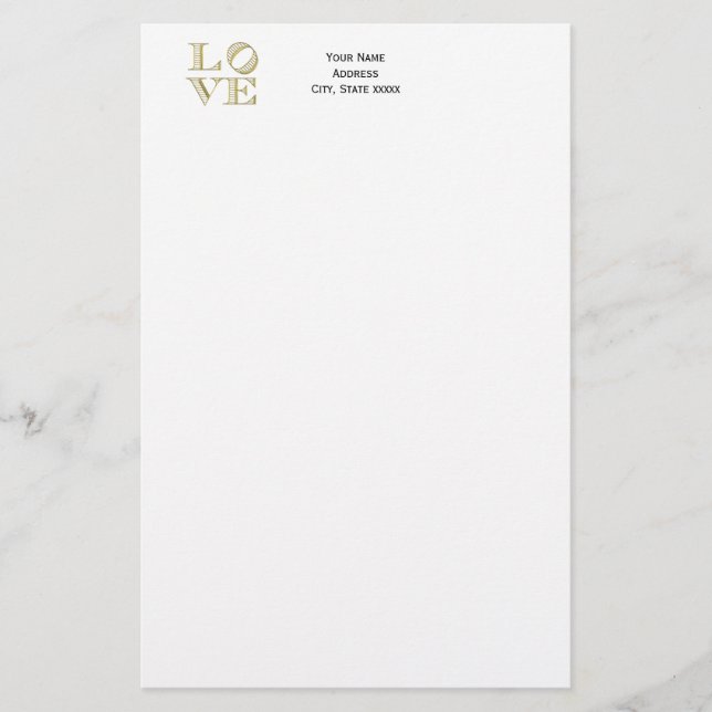 LOVE Graphic Text - Faux Gold Stationery (Front)