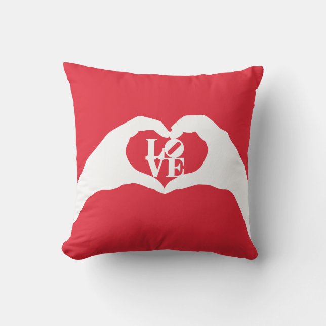 LOVE graphic word and heart hand gesture Cushion (Front)