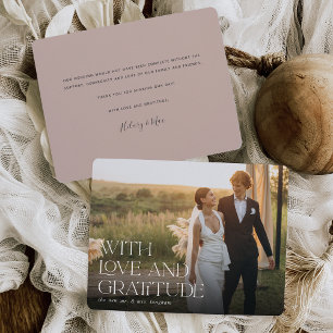 Love & Gratitude   Horizontal Wedding Photo Flat Thank You Card