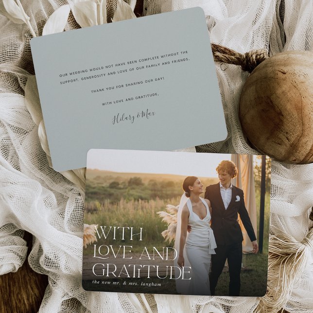 Love & Gratitude | Horizontal Wedding Photo Flat Thank You Card (Creator Uploaded)