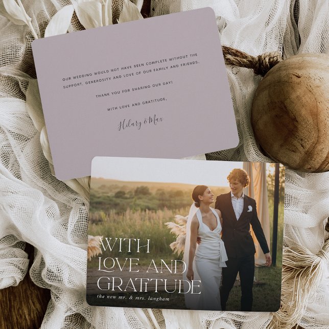 Love & Gratitude | Horizontal Wedding Photo Flat Thank You Card (Creator Uploaded)