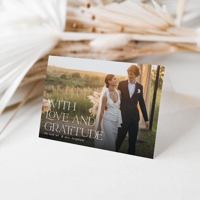 Love & Gratitude | Horizontal Wedding Photo Folded Thank You Card (Creator Uploaded)