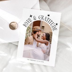 Love & Gratitude Minimalist Wedding Photo Pink Thank You Card