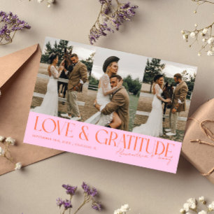 Love & Gratitude Orange Pink Wedding Multi Photo   Thank You Card