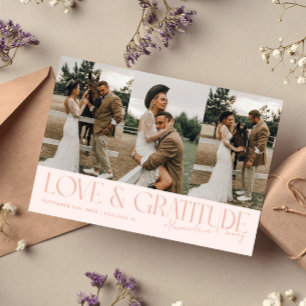 Love & Gratitude Peach Wedding Multi Photo   Thank You Card