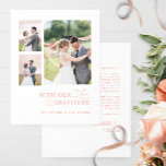 Love & Gratitude Photo Blush Pink Peach Wedding Thank You Card<br><div class="desc">Thank your guests with this elegant, modern three-photo collage wedding thank you card! Clean and simple white, blush pink and peach design with the phrase "with our Love and Gratitude" in a mixture of modern block typography and modern hand-written calligraphy. Back with the area for your message and names. Easy...</div>