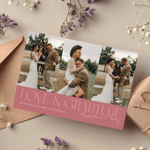Love & Gratitude Pink Wedding Multi Photo   Thank You Card