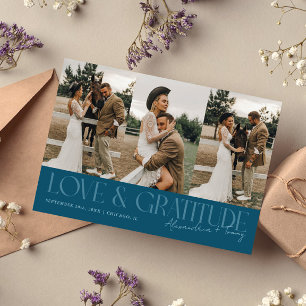 Love & Gratitude Teal Wedding Multi Photo Thank You Card