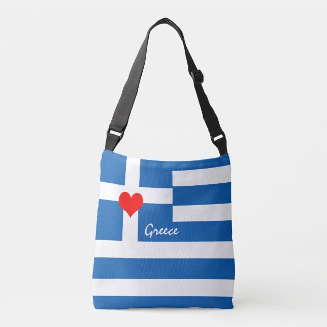 Love Greece & Heart, Greek flag, travel /sports Crossbody Bag (Front)