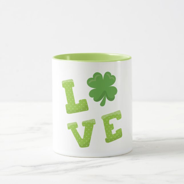 Love Green Block Letters for St Patricks Day Mug (Center)