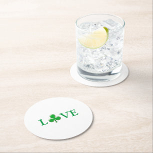 Love Green Clover shamrock St. Patrick's Day Round Paper Coaster