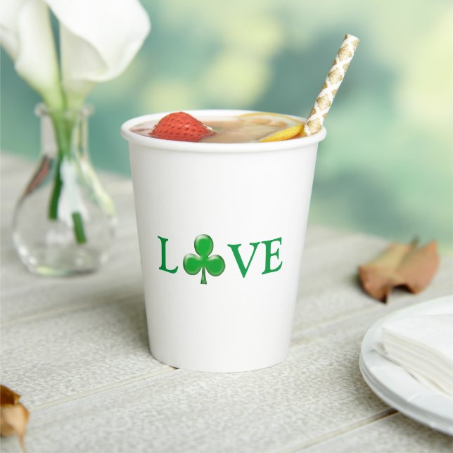 Love Green Irish Clover Shamrock St. Patrick's Day Paper Cups (Insitu)