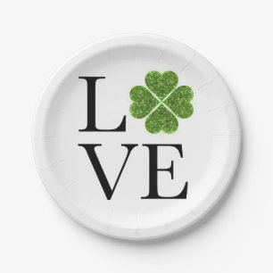 LOVE green sparking clover shamrock st patrick day Paper Plate