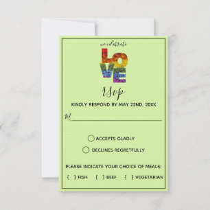 LOVE Green Themed Flowers Same-Sex Wedding RSVP Card