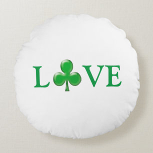 Love green white Irish clover shamrock cute modern Round Cushion