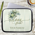 Love Greenery Script Laptop Sleeve<br><div class="desc">Laptop sleeve featuring an elegant green striped design with watercolor leaves and script texts. Beautiful for for instance a mum,  a teacher,  an employer or sister ... </div>