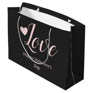 Love Grey Pink Happy Valentine’s Day Large Gift Bag
