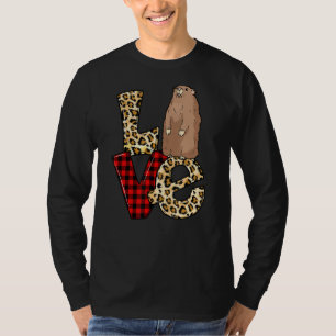 Love Groundhog Leopard Heart Happy Groundhog Day W T-Shirt