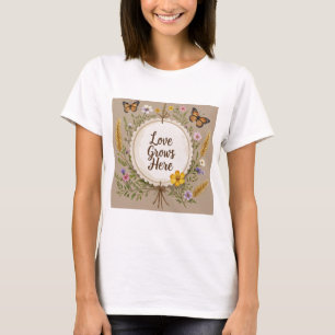Love grows boho, wildflowers, wheat, butterflies T-Shirt
